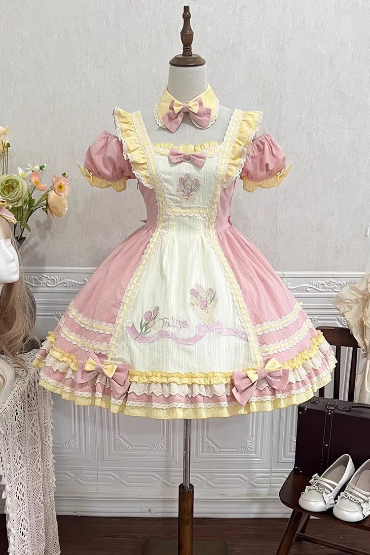 Lolita Dress - Tulip Print Ruffle Bowknot, Pink, Ruffled, Printed, Sweet Style - additional product view 3