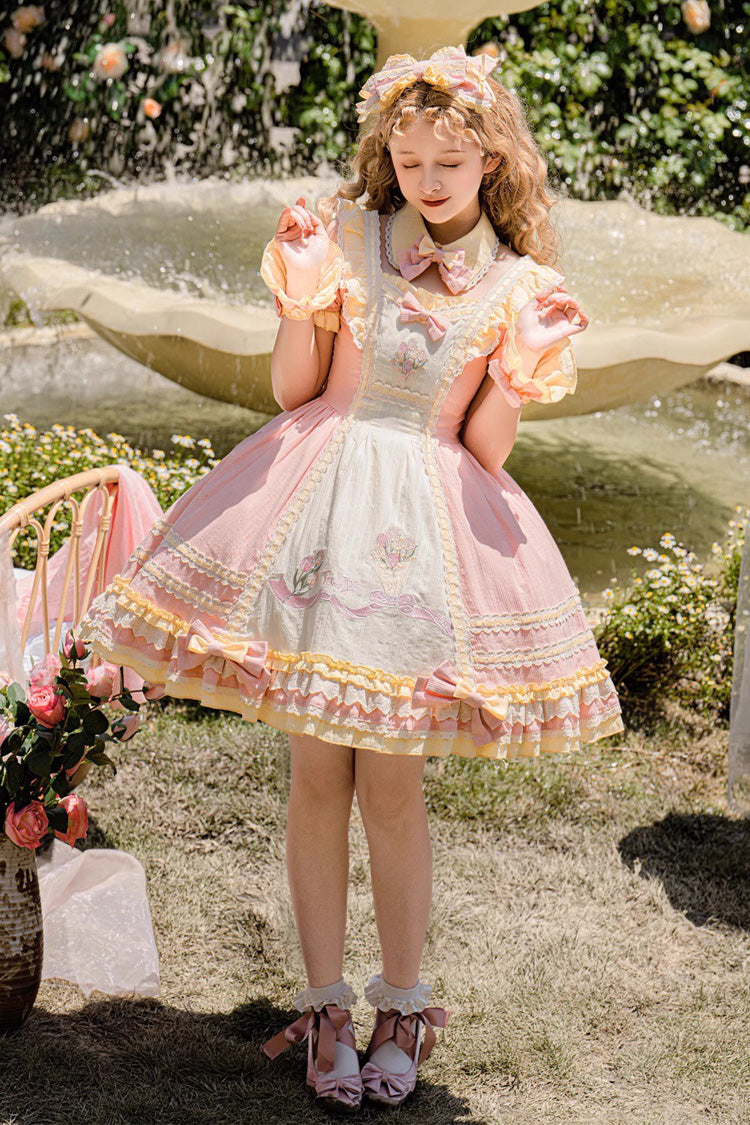 Lolita Dress - Tulip Print Ruffle Bowknot, Pink, Ruffled, Printed, Sweet Style - additional product view 4