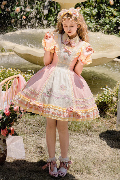 Lolita Dress - Tulip Print Ruffle Bowknot, Pink, Ruffled, Printed, Sweet Style - additional product view 4