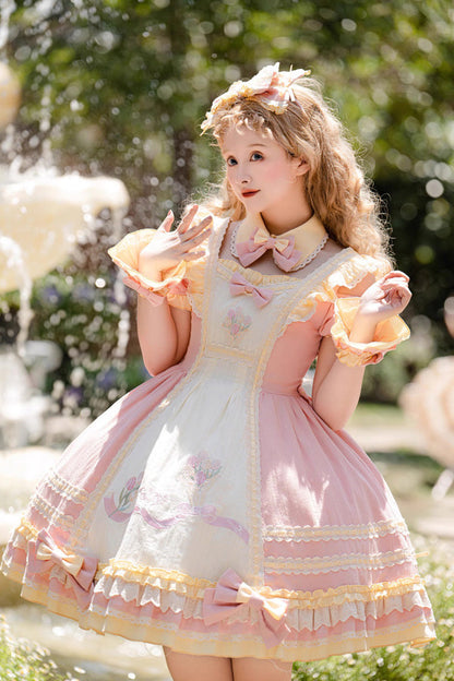 Lolita Dress - Tulip Print Ruffle Bowknot, Pink, Ruffled, Printed, Sweet Style - additional product view 5