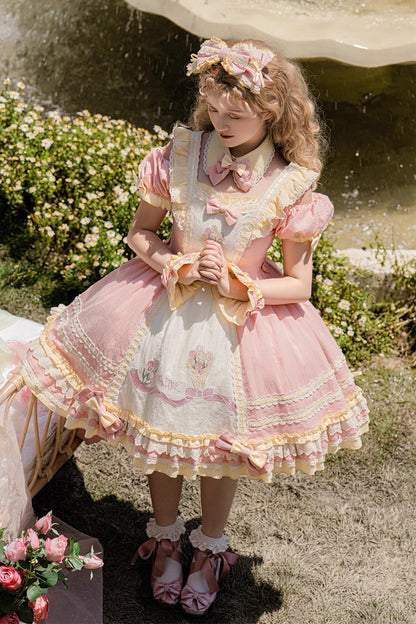 Lolita Dress - Tulip Print Ruffle Bowknot, Pink, Ruffled, Printed, Sweet Style - additional product view 7