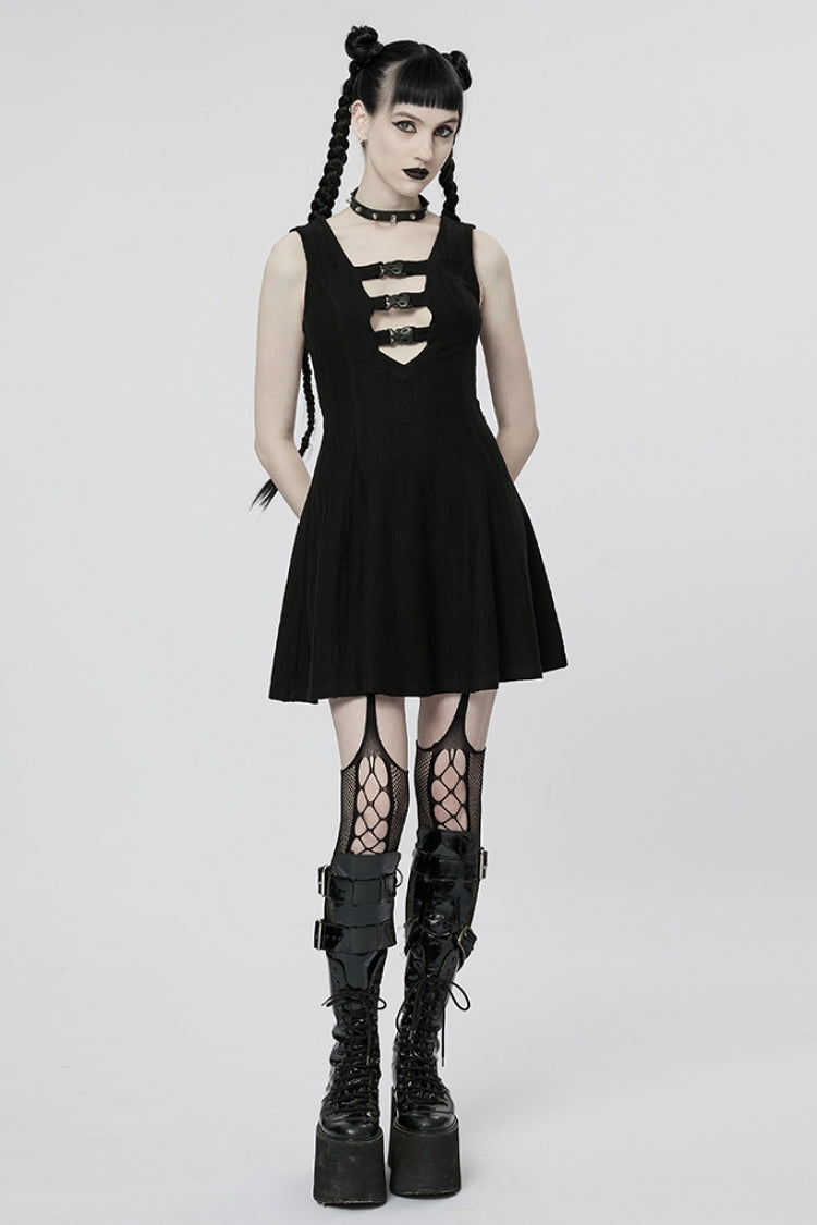Lolita Dress - V Collar Buckle Color, 2 Colors, Buckle Detail, Women's Style - additional product view 4