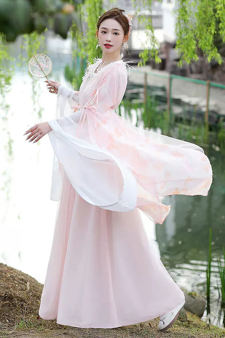 Lolita Dress - V Collar High Waisted Lace-up, Pink, High Waist, Women's Style - additional product view 3