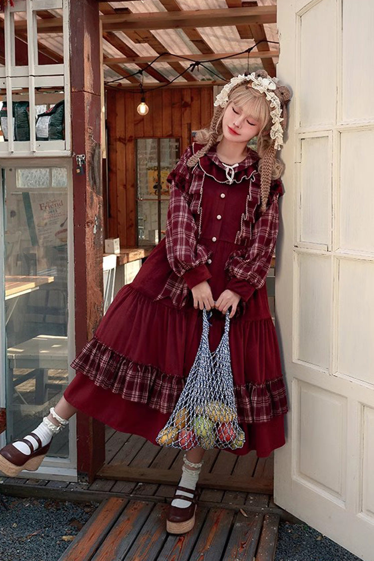 Lolita Dress - Velvet Plaid Print, Red, Plaid, Printed, Sweet Style - additional product view 2