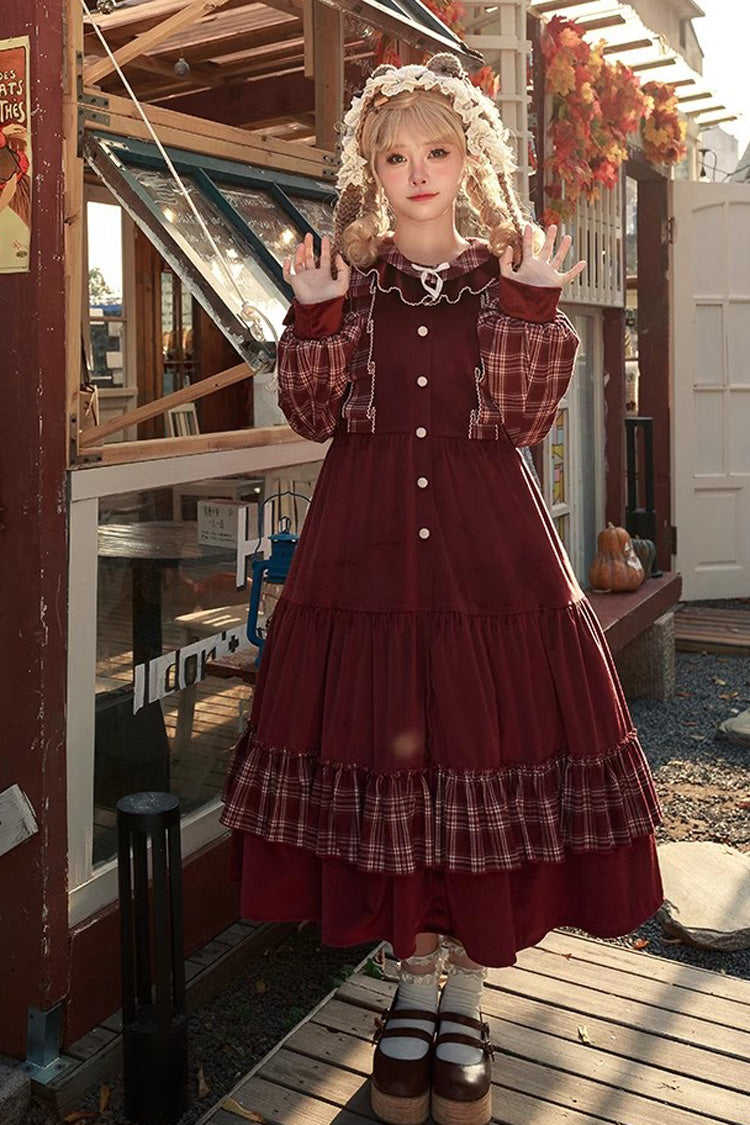 Lolita Dress - Velvet Plaid Print, Red, Plaid, Printed, Sweet Style - additional product view 3