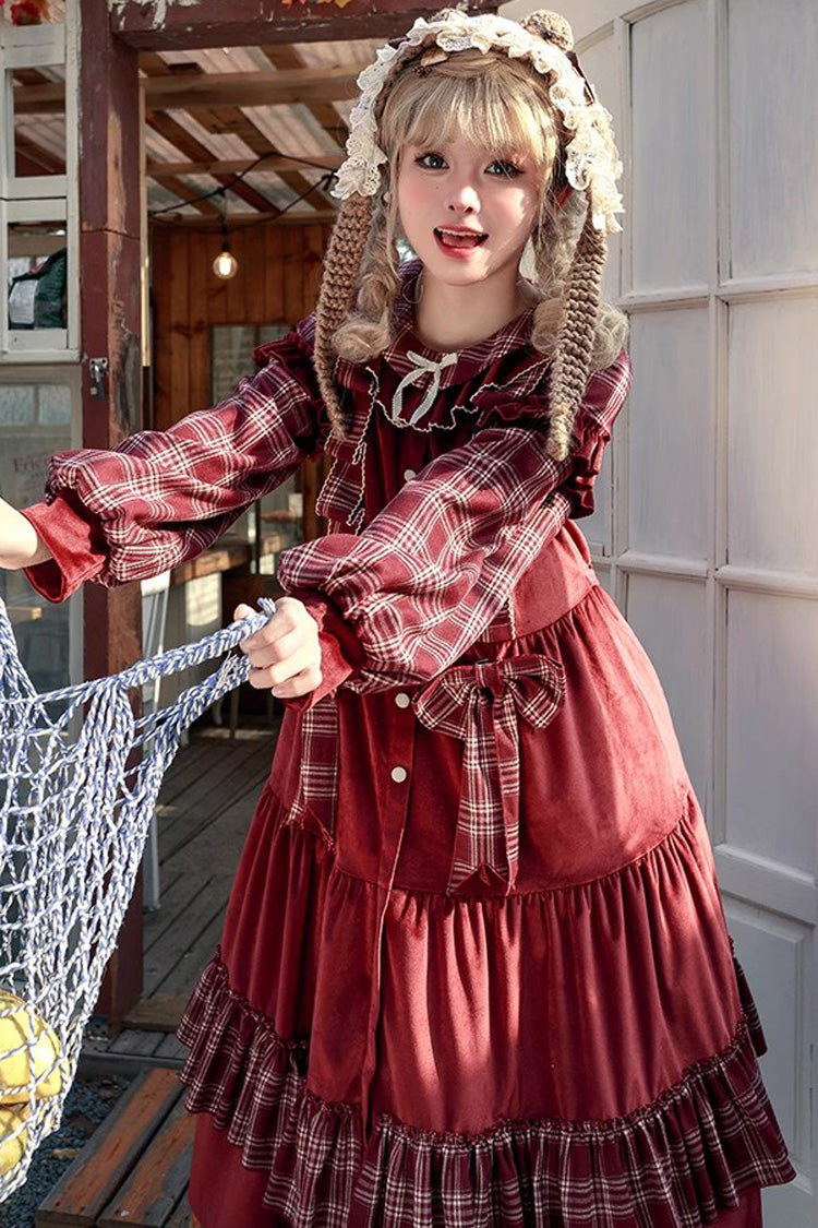 Lolita Dress - Velvet Plaid Print, Red, Plaid, Printed, Sweet Style - additional product view 5