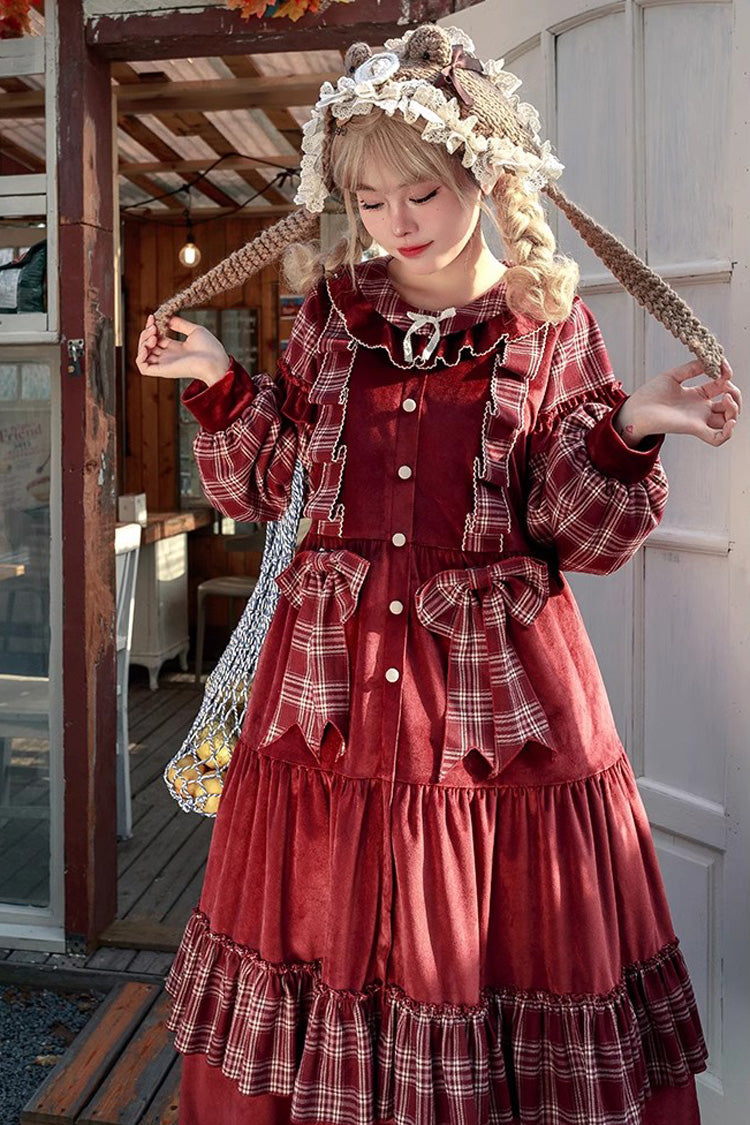 Lolita Dress - Velvet Plaid Print, Red, Plaid, Printed, Sweet Style - additional product view 6