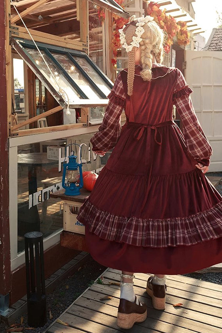 Lolita Dress - Velvet Plaid Print, Red, Plaid, Printed, Sweet Style - additional product view 7