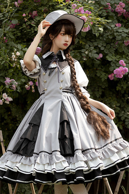 Lolita Dress - Vintage Elegant Layered Hem, Gray, High Waist, Sweet Style, Ruffled - additional product view 3