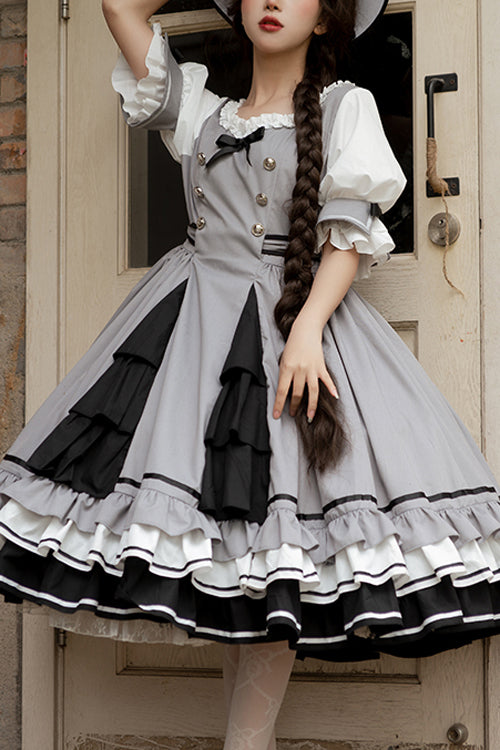 Lolita Dress - Vintage Elegant Layered Hem, Gray, High Waist, Sweet Style, Ruffled - main product image
