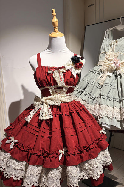 Lolita Dress - Vivian, Red, Lace Trim, Ruffled, Sweet Style - Tea Party Dress - additional product view 2
