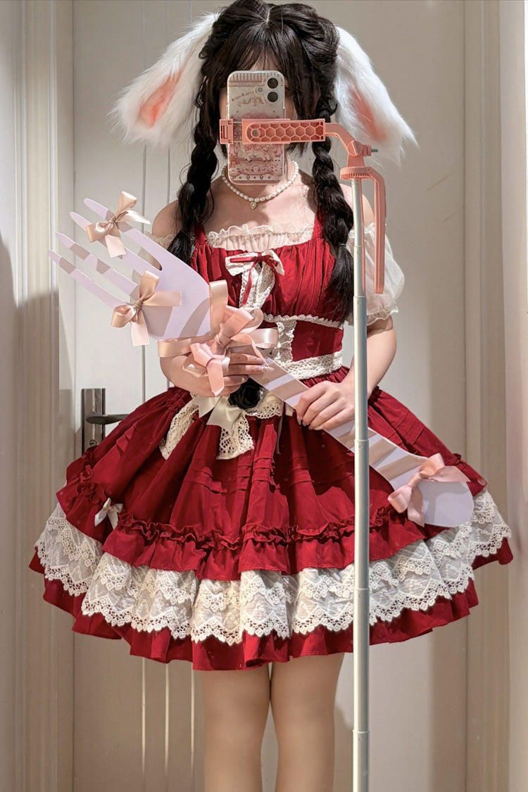 Lolita Dress - Vivian, Red, Lace Trim, Ruffled, Sweet Style - Tea Party Dress - additional product view 3