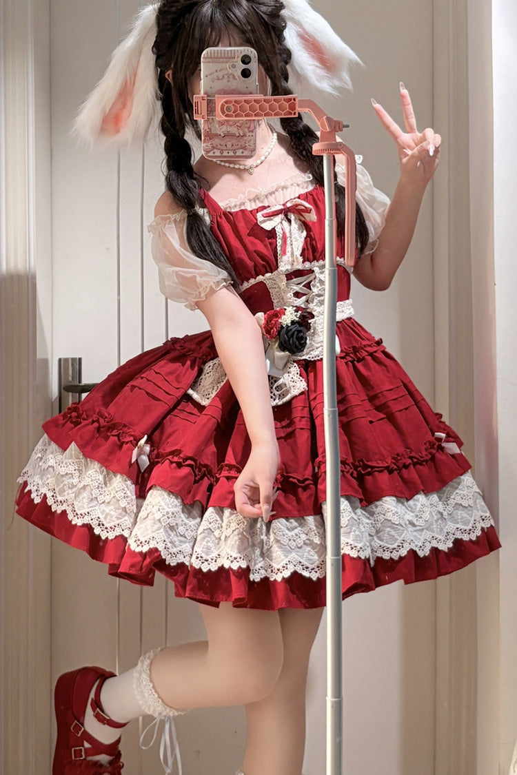 Lolita Dress - Vivian, Red, Lace Trim, Ruffled, Sweet Style - Tea Party Dress - additional product view 4