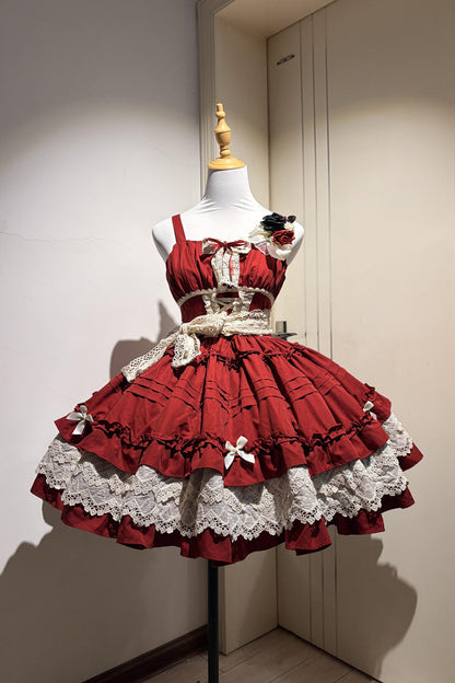 Lolita Dress - Vivian, Red, Lace Trim, Ruffled, Sweet Style - Tea Party Dress - main product image