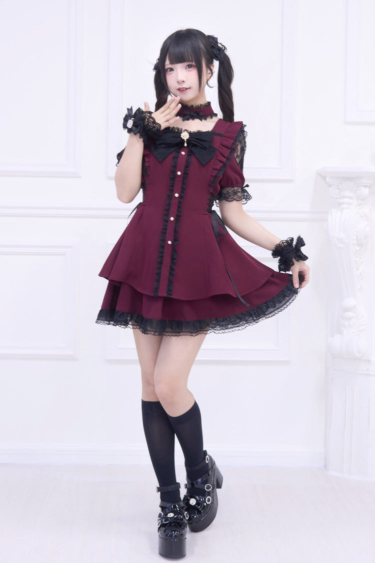 Lolita Dress - Waltz, Red, Ruffled, Gothic Style, Bow Detail - additional product view 2
