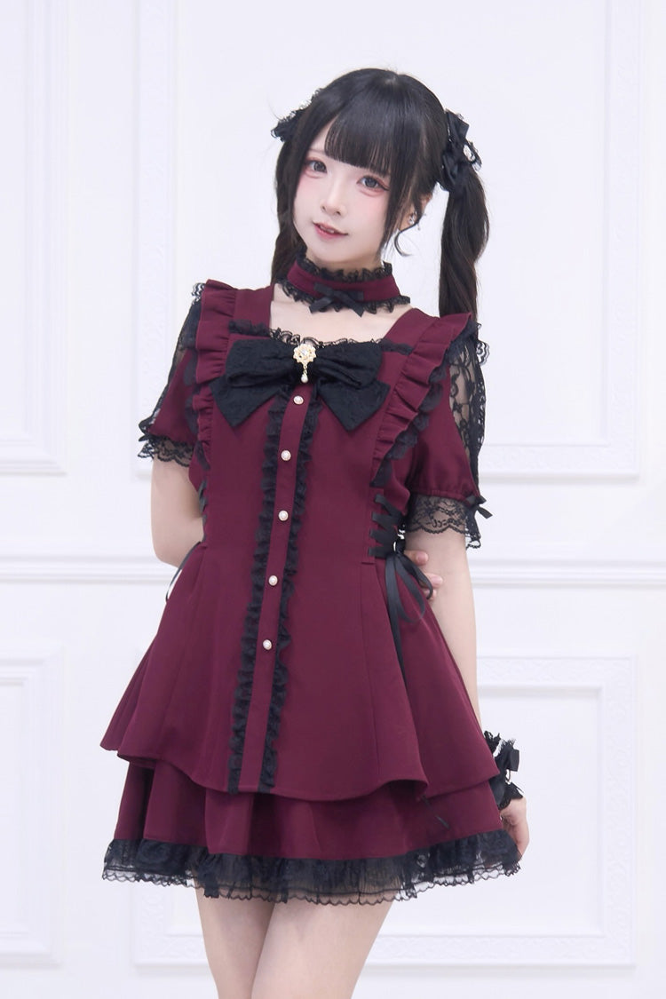 Lolita Dress - Waltz, Red, Ruffled, Gothic Style, Bow Detail - additional product view 3