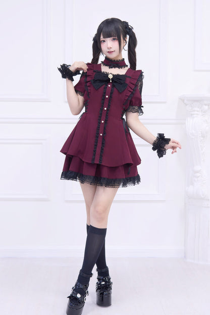 Lolita Dress - Waltz, Red, Ruffled, Gothic Style, Bow Detail - additional product view 4