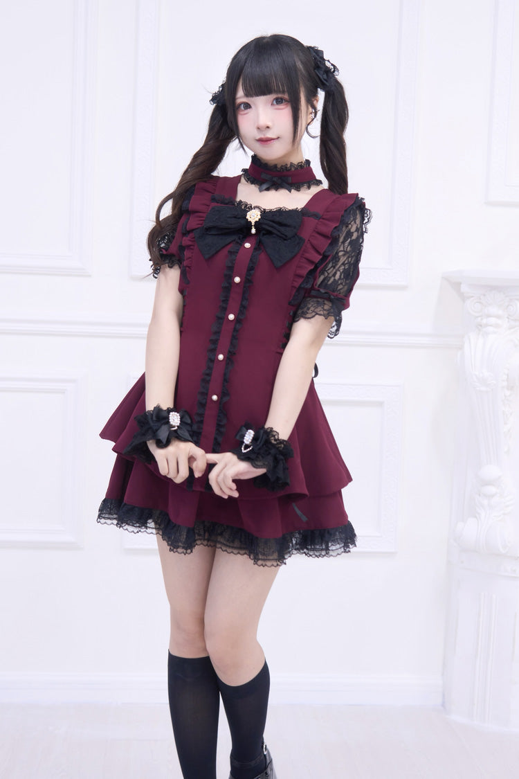 Lolita Dress - Waltz, Red, Ruffled, Gothic Style, Bow Detail - additional product view 5