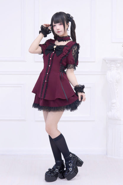 Lolita Dress - Waltz, Red, Ruffled, Gothic Style, Bow Detail - additional product view 7