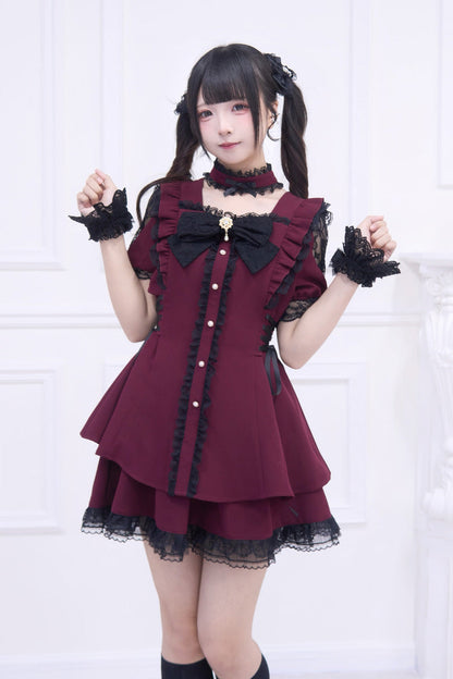 Lolita Dress - Waltz, Red, Ruffled, Gothic Style, Bow Detail - main product image