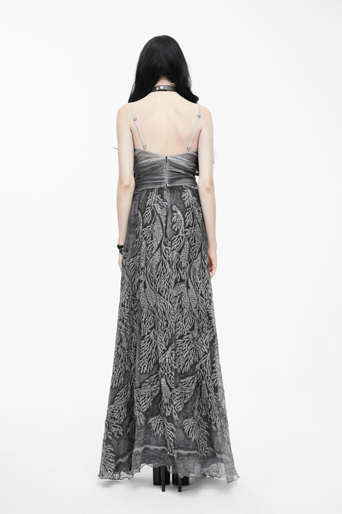 Lolita Dress - Wedding Embroidery Smoky Pattern, Grey, Zipper Detail, Women's Style - additional product view 4