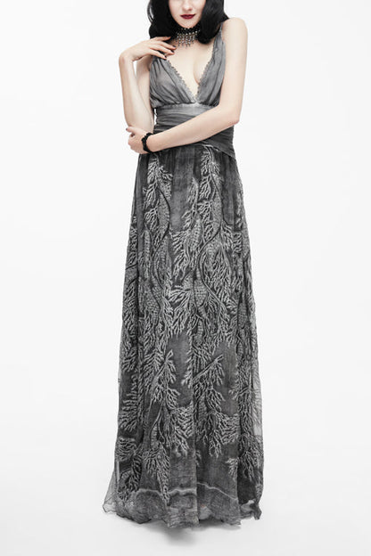 Lolita Dress - Wedding Embroidery Smoky Pattern, Grey, Zipper Detail, Women's Style - main product image