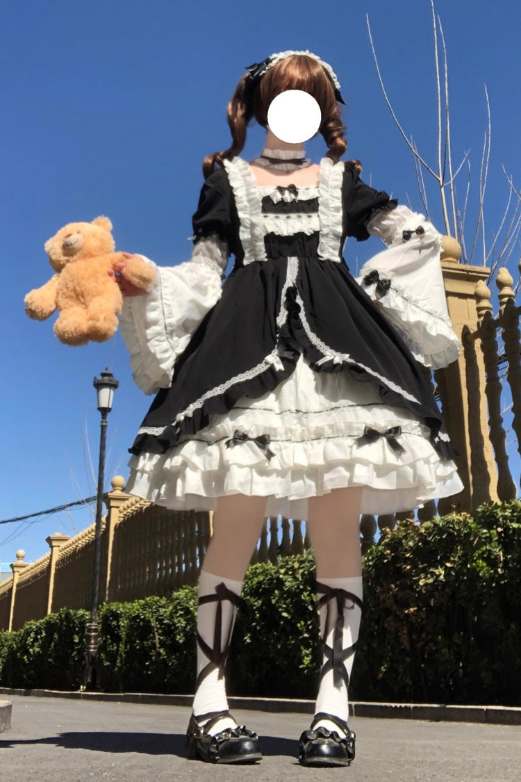 Lolita Dress - White/black, 2 Colors, Bow Detail, Ruffled, Gothic Style - additional product view 2