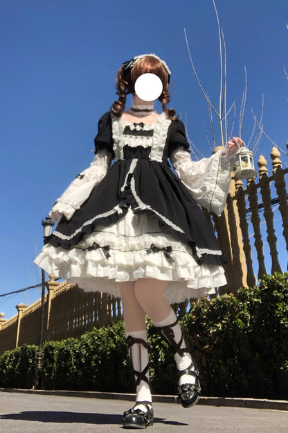 Lolita Dress - White/black, 2 Colors, Bow Detail, Ruffled, Gothic Style - additional product view 3