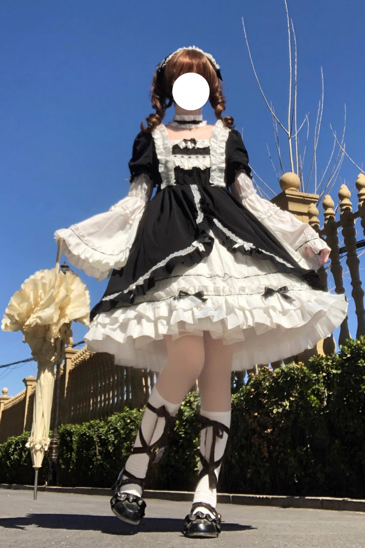 Lolita Dress - White/black, 2 Colors, Bow Detail, Ruffled, Gothic Style - additional product view 4