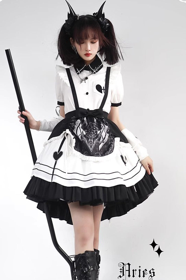 Lolita Dress - White/black, 2 Colors, Ruffled, Gothic Style - Kawaii Statement Dress - additional product view 4