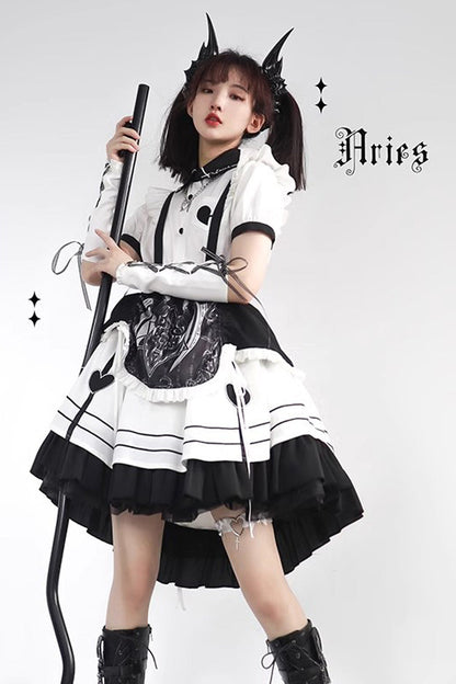 Lolita Dress - White/black, 2 Colors, Ruffled, Gothic Style - Kawaii Statement Dress - additional product view 5