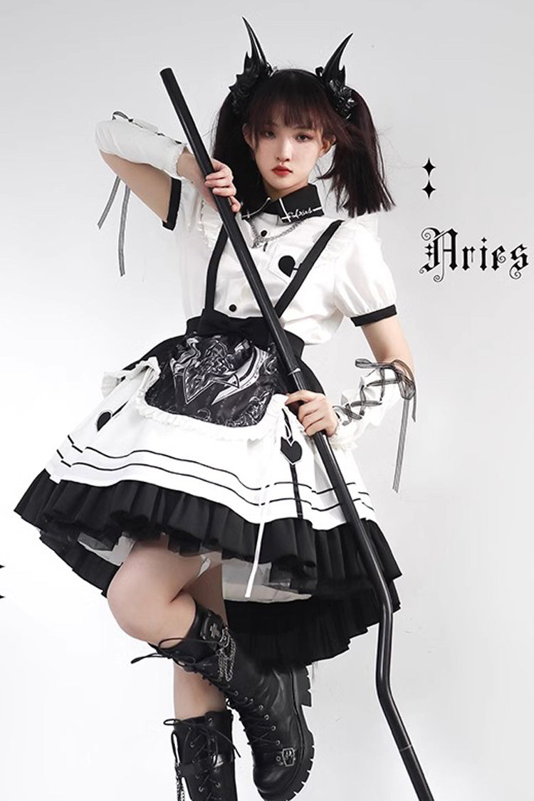 Lolita Dress - White/black, 2 Colors, Ruffled, Gothic Style - Kawaii Statement Dress - additional product view 6