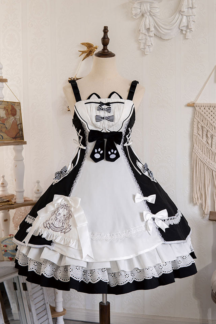 Lolita Dress - White/black Cat Print, 2 Colors, Printed, Sweet Style, Bow Detail - additional product view 3