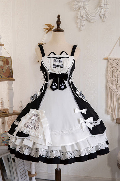 Lolita Dress - White/black Cat Print, 2 Colors, Printed, Sweet Style, Bow Detail - additional product view 3