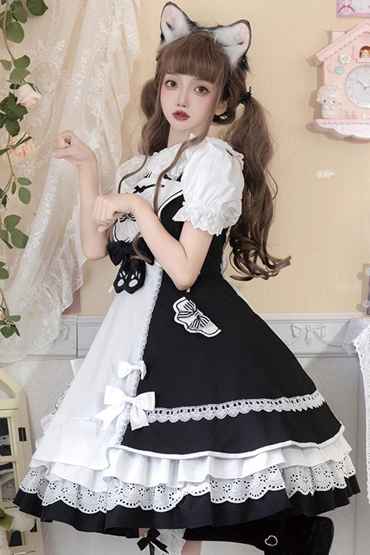 Lolita Dress - White/black Cat Print, 2 Colors, Printed, Sweet Style, Bow Detail - additional product view 6