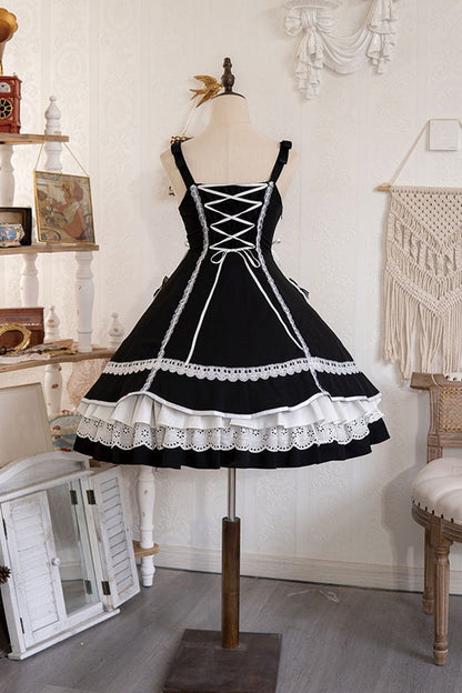 Lolita Dress - White/black Cat Print, 2 Colors, Printed, Sweet Style, Bow Detail - additional product view 7