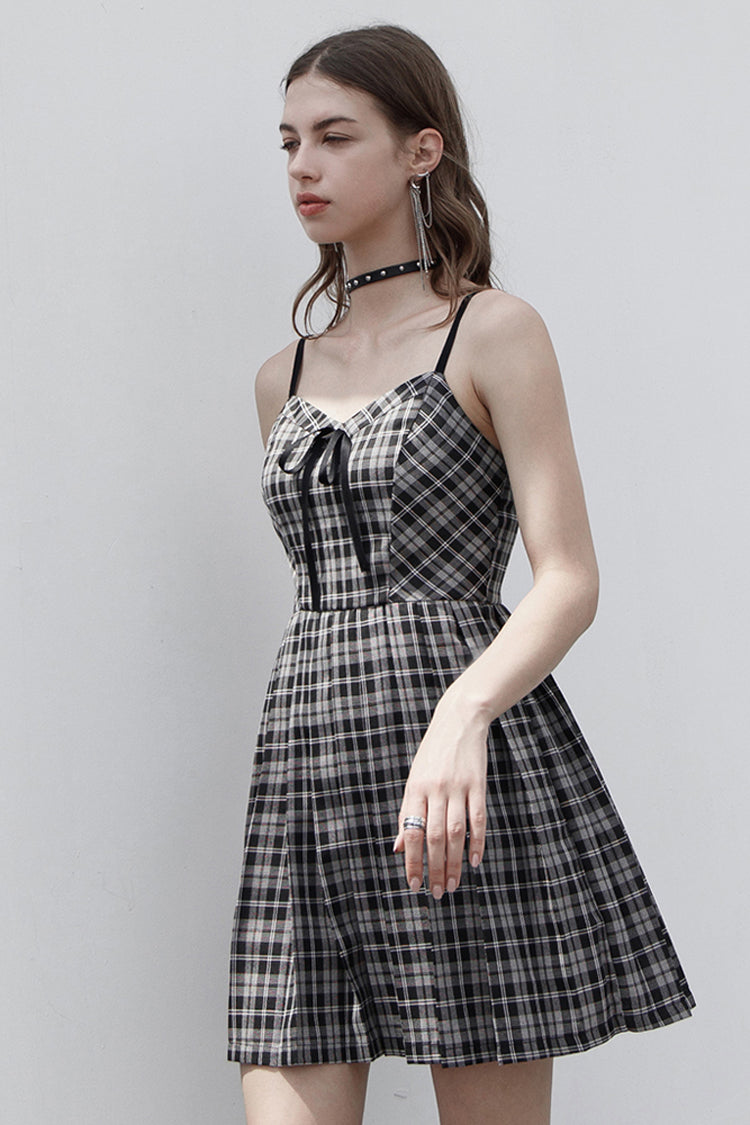 Lolita Dress - White/black Plaid Front Chest, 2 Colors, Plaid, Zipper Detail - additional product view 2
