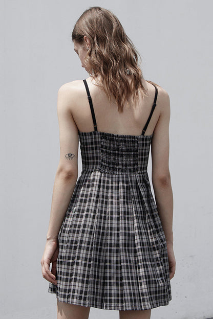 Lolita Dress - White/black Plaid Front Chest, 2 Colors, Plaid, Zipper Detail - additional product view 3