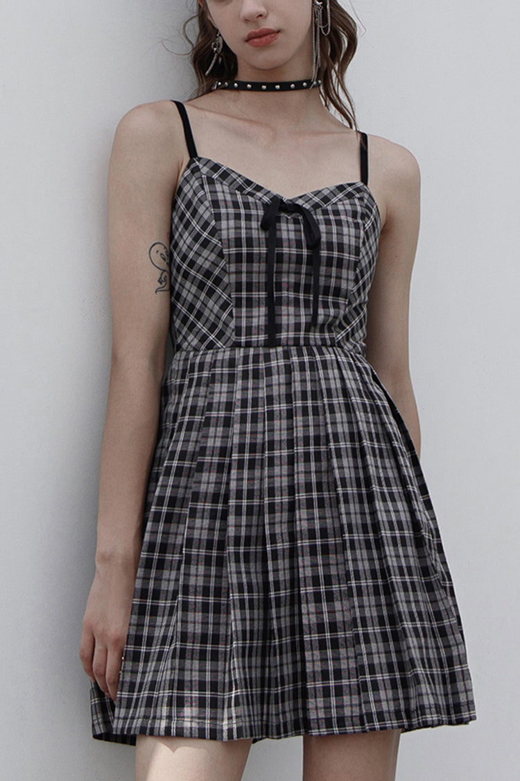 Lolita Dress - White/black Plaid Front Chest, 2 Colors, Plaid, Zipper Detail - main product image