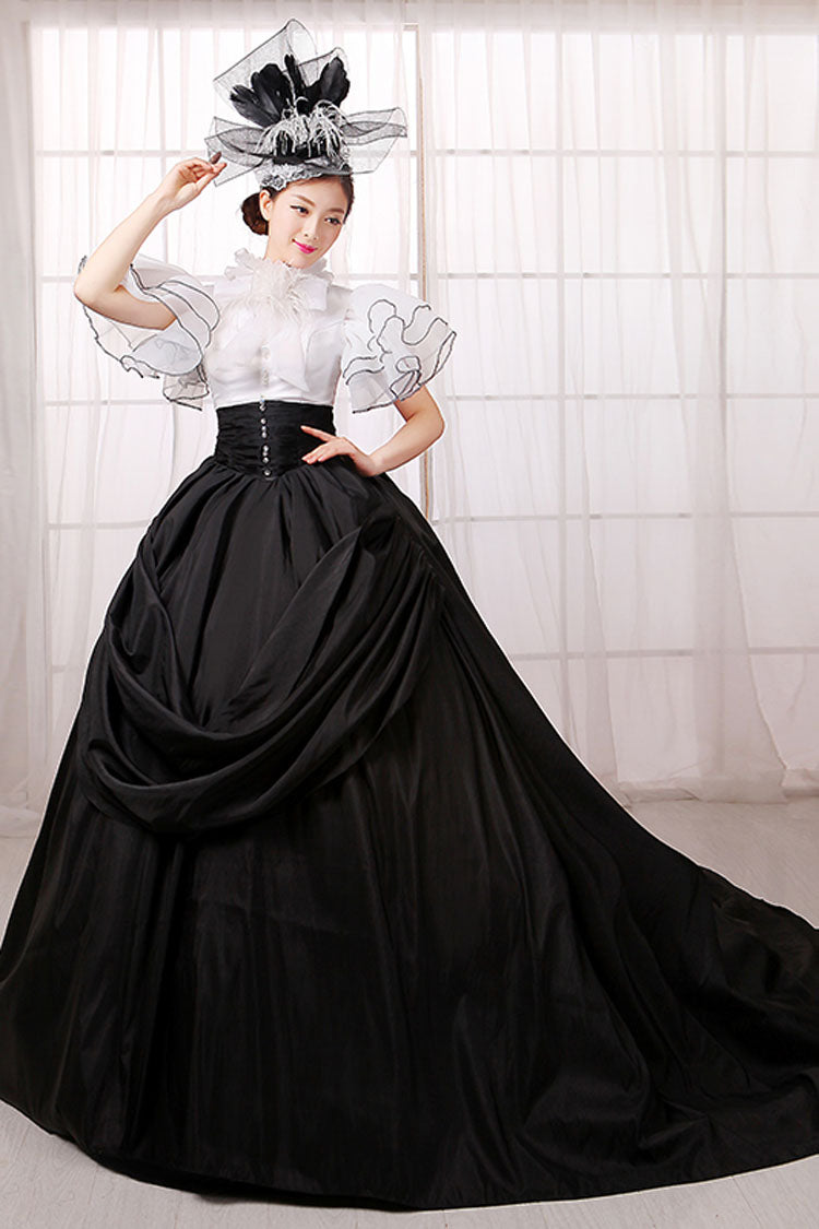 Lolita Dress - White/black Stitching, 2 Colors, Zipper Detail, High Waist, Bow Detail - additional product view 2