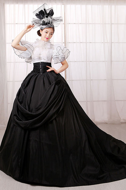 Lolita Dress - White/black Stitching, 2 Colors, Zipper Detail, High Waist, Bow Detail - additional product view 2