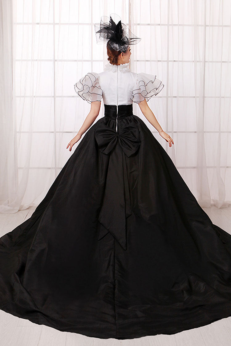 Lolita Dress - White/black Stitching, 2 Colors, Zipper Detail, High Waist, Bow Detail - additional product view 3