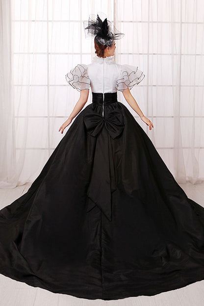 Lolita Dress - White/black Stitching, 2 Colors, Zipper Detail, High Waist, Bow Detail - additional product view 3