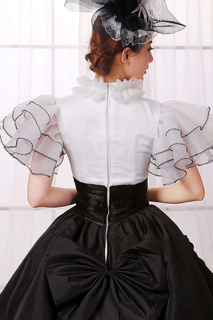 Lolita Dress - White/black Stitching, 2 Colors, Zipper Detail, High Waist, Bow Detail - additional product view 5
