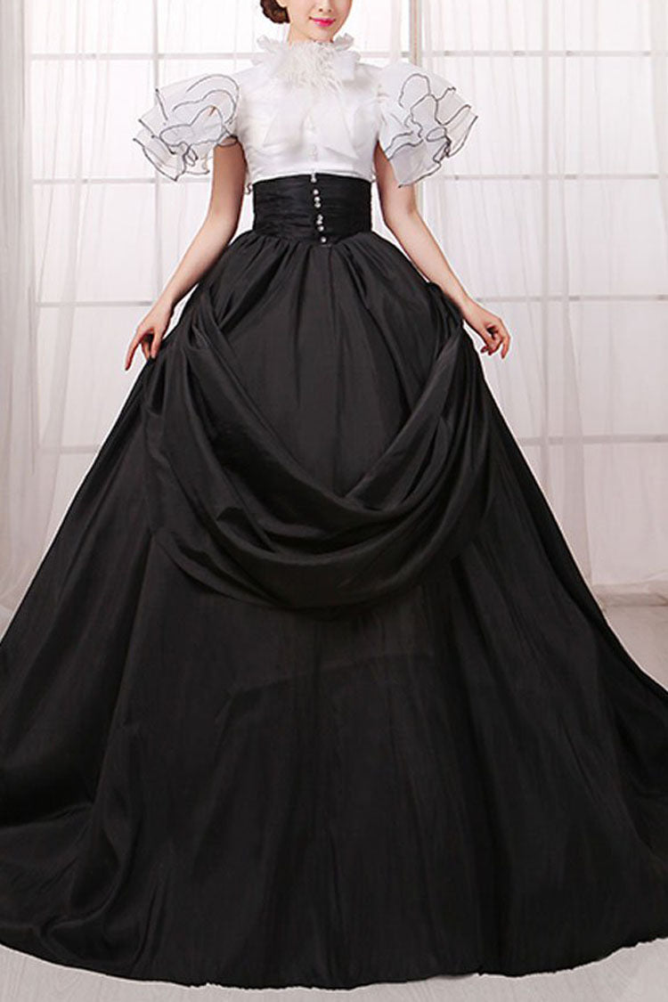 Lolita Dress - White/black Stitching, 2 Colors, Zipper Detail, High Waist, Bow Detail - main product image