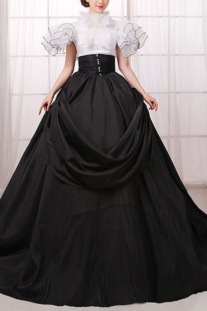 Lolita Dress - White/black Stitching, 2 Colors, Zipper Detail, High Waist, Bow Detail - main product image