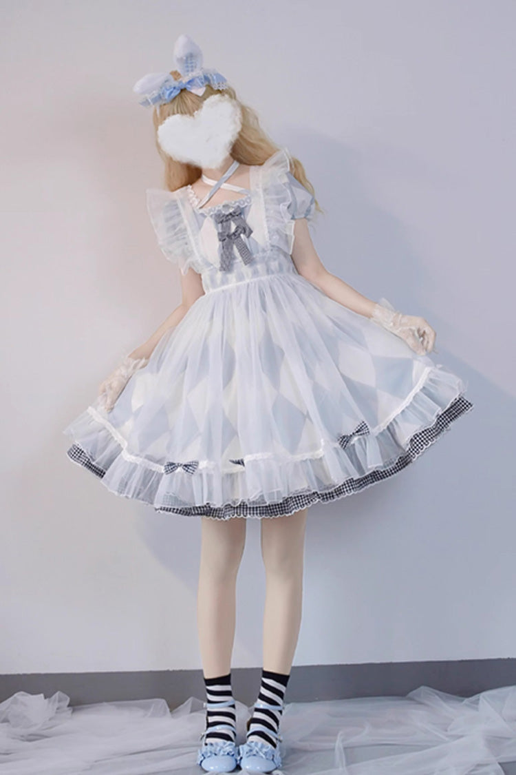 Lolita Dress - White/blue, 2 Colors, Plaid, Sweet Style, Bow Detail - additional product view 2