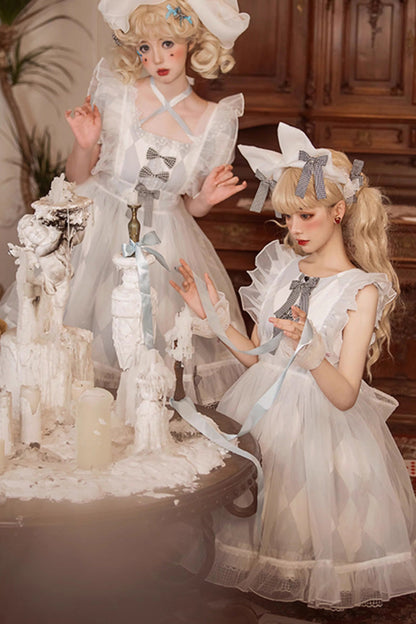 Lolita Dress - White/blue, 2 Colors, Plaid, Sweet Style, Bow Detail - additional product view 5