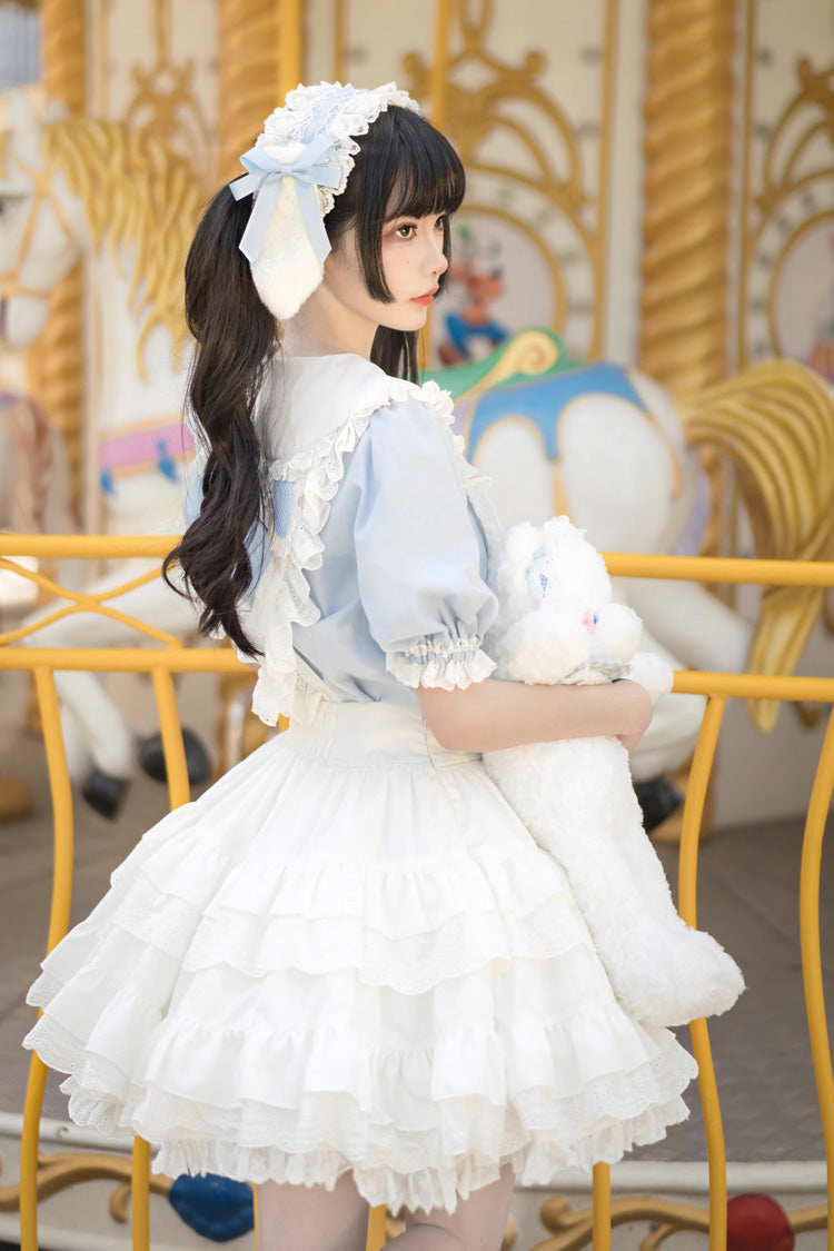 Lolita Dress - White/blue Doll Collar, 2 Colors, Sweet Style, Ruffled - additional product view 2
