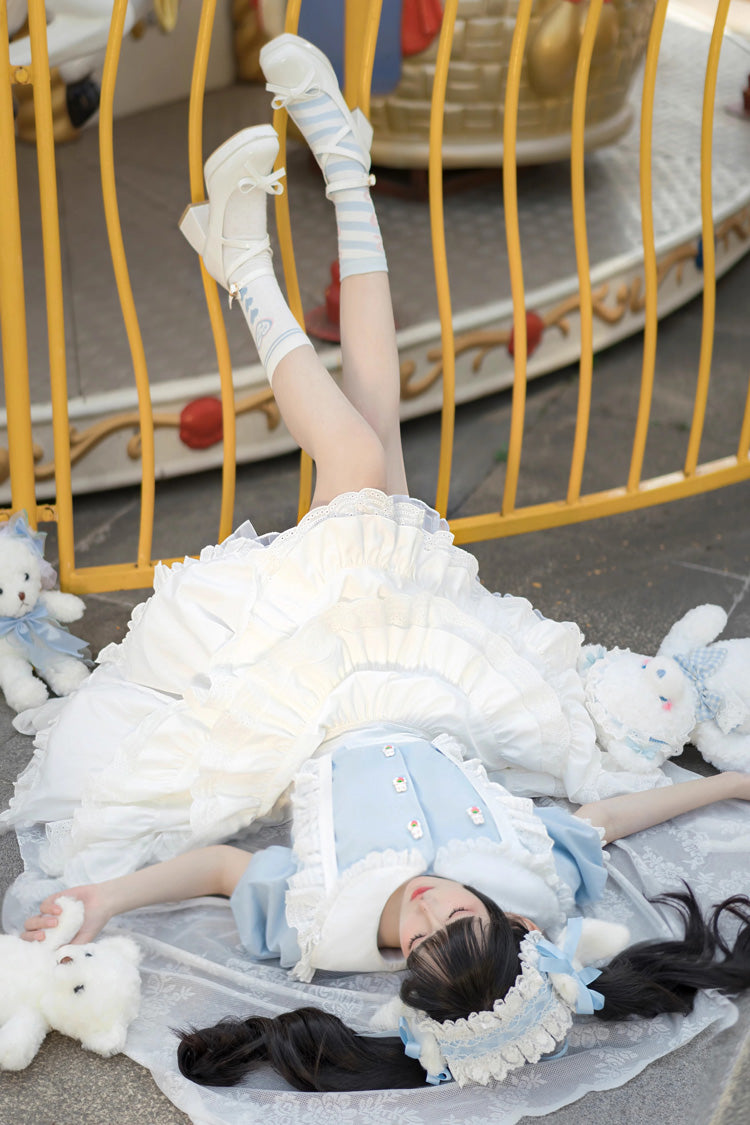 Lolita Dress - White/blue Doll Collar, 2 Colors, Sweet Style, Ruffled - additional product view 4
